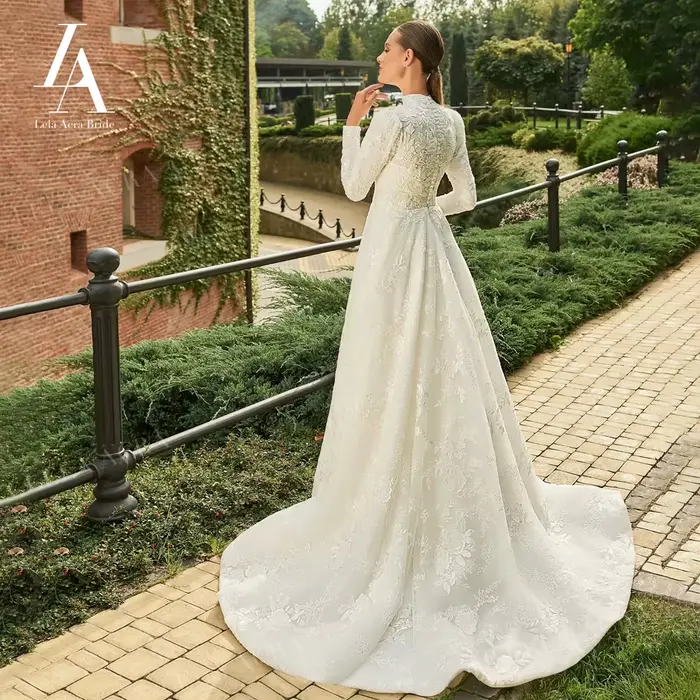 Robe de mariée musulmane 2026 à manches longues Appliques a-ligne classique princesse
