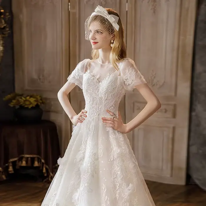 Robe de mariée légère française, nouveau Style princesse, rétro, dentelle, fête de danse, Style forê