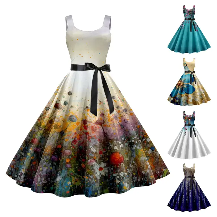 Robe d'été à imprimé floral vintage pour femmes