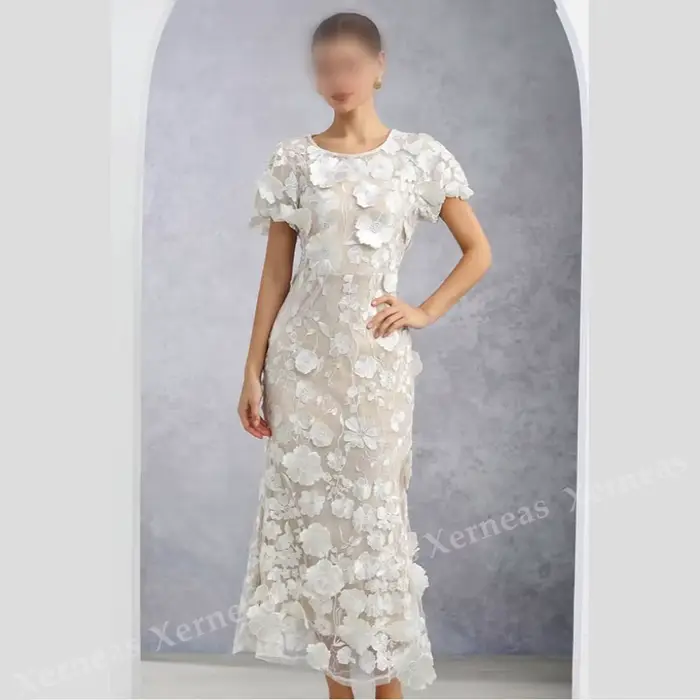 Robe de soirée de mariage personnalisée et exquise pour banquet, avec appliques florales en dentelle