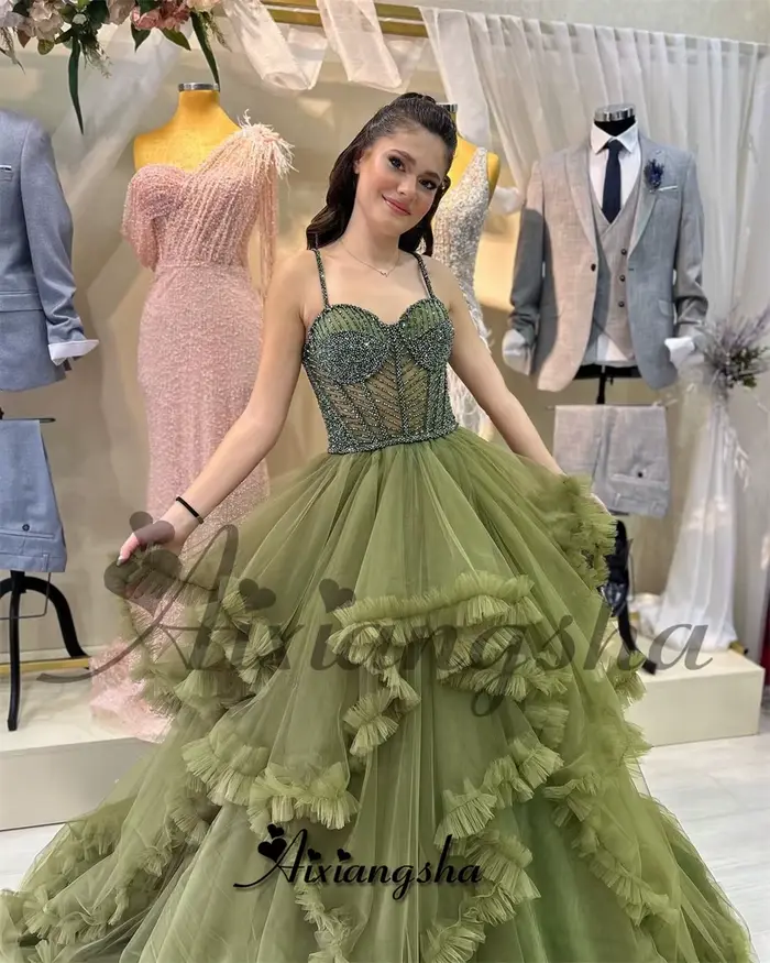 Aixiangsha-Robe de Soirée en Tulle Plissé pour Femme