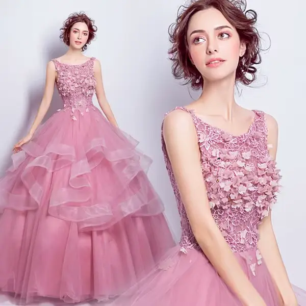 Robe de bal moderne en polyester avec dentelle et tulle pour soirée officielle femmes longueur au sol décolleté cuillère sans manches