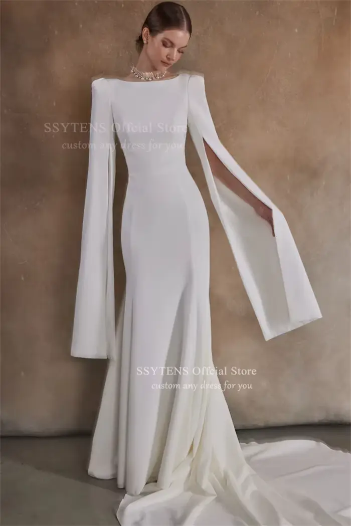 SSYTENS moderne gaine sirène robes de mariée femme manches longues vestidos de novia exquise