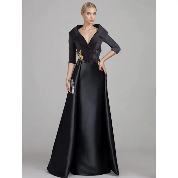 Robe de soirée rouge Vintage en Satin, personnalisée, ligne a appliquée, élégante, longue, col chemi