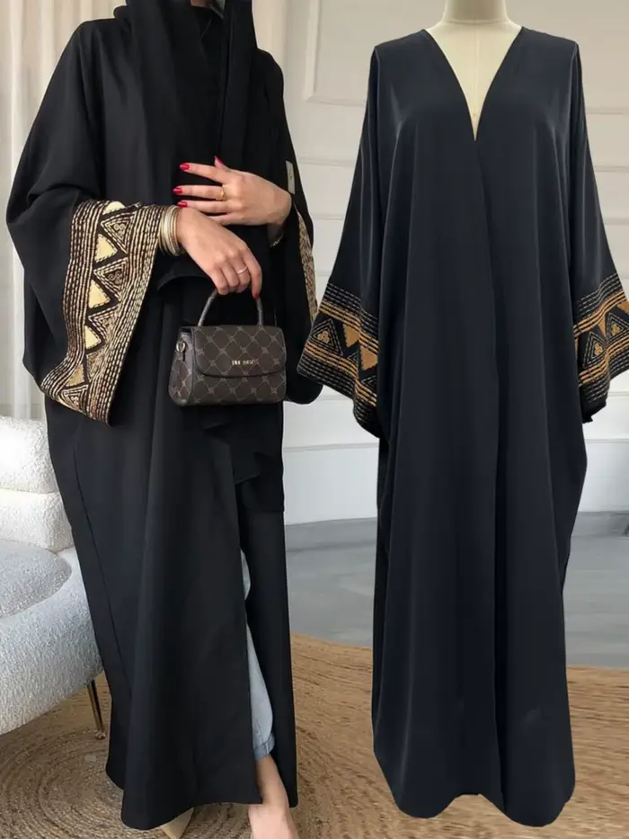 Abaya kalenmos polyester brodé pour femmes décontractée et élégante pour Ramadan et Aïd occasions spéciales
