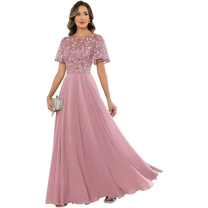 Robe longue en tulle à appliques florales pour femme