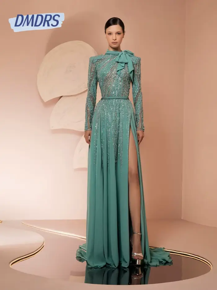Robe de soirée musulmane à col haut