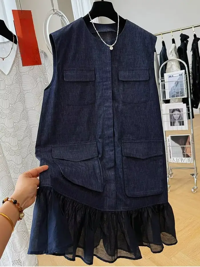 Robe d'été sans manches à col rond pour femmes, Mini robe élégante à Double boutonnage, mode tempéra