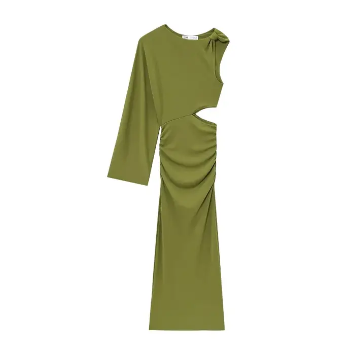 MUJER vert drapé robe longue femmes asymétrique découpé