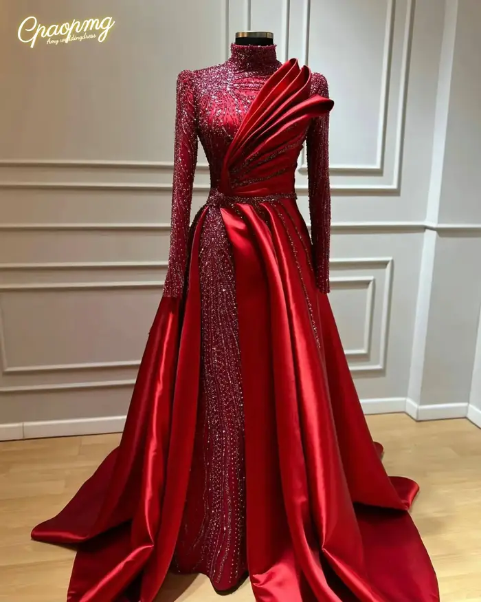 Robe de soirée musulmane rouge vin personnalisée