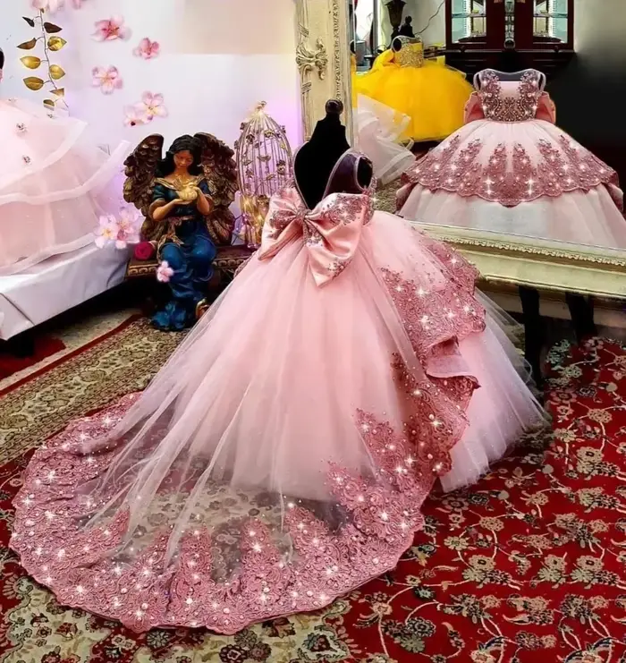 Robe de demoiselle d'honneur en dentelle perlée pour enfants, élégante sans manches, sur mesure pour mariage, anniversaire, concours de princesses