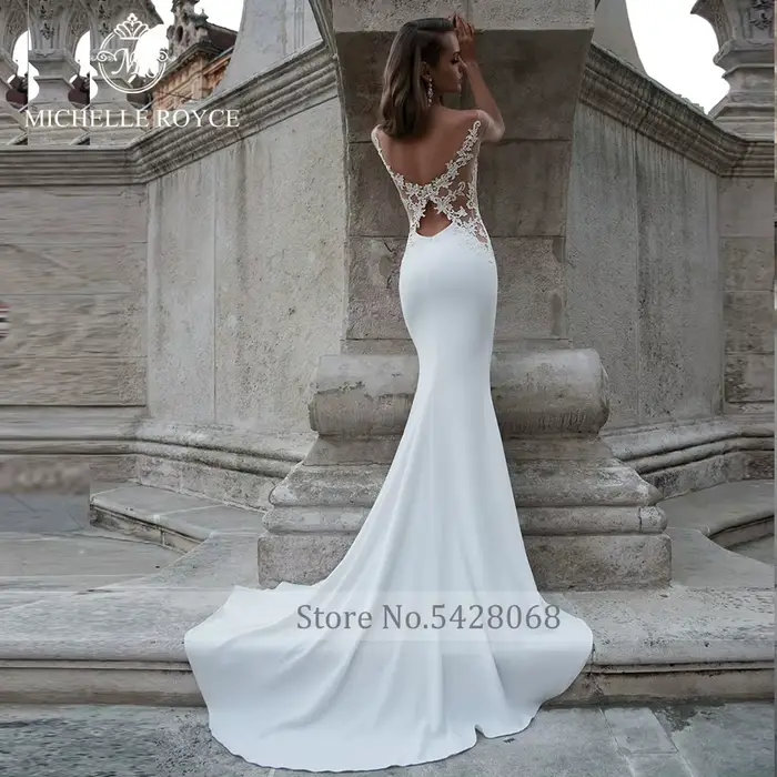 Robe de mariée Michelle Royce sirène élégante scoop découpé appliques bouton court train pour femmes occasions spéciales