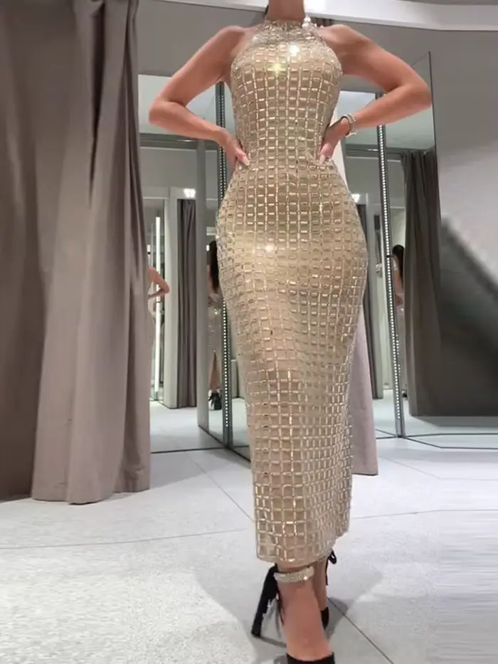 Robe Maxi à paillettes géométriques pour femmes