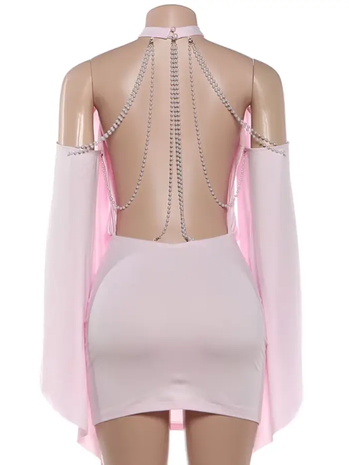 Robe courte dos nu, manches chauve-souris, Sexy, couleur unie, épaules dénudées, hanche, étreinte, r