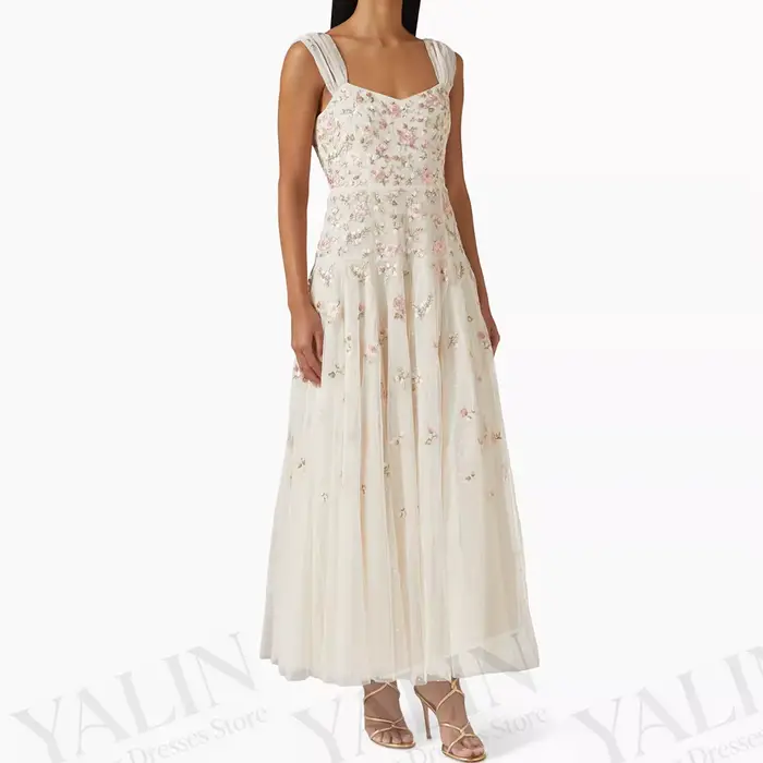 Robes de soirée trapèze pour femmes, longueur cheville, col en V, sans manches, robes de bal, robes 