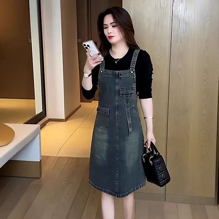 Nouvelle Robe Longue en Jean pour Femme – Robe Décontractée Ample à Bretelles Style Cowboy – Vêtemen