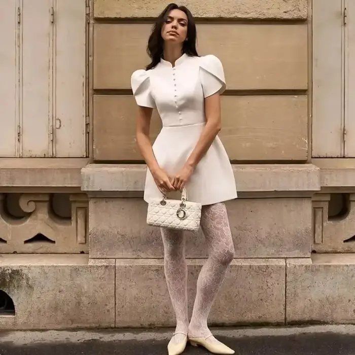Robe élégante à manches bouffantes Koedse Sert style luxe polyester pour femmes juniors printemps été soirée club vintage