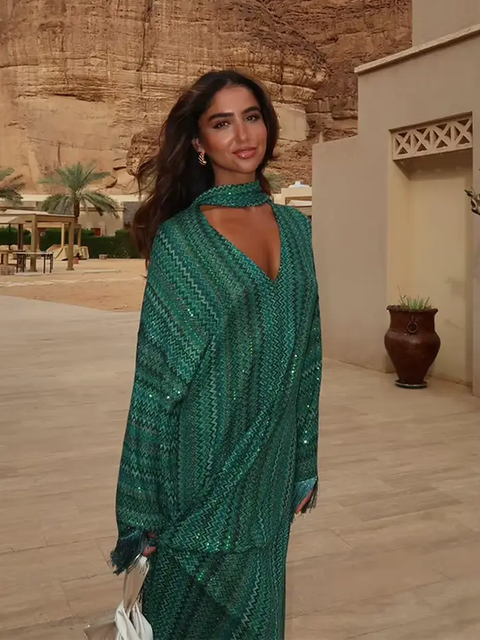 Robes longues en Crochet vert avec écharpe pour femmes