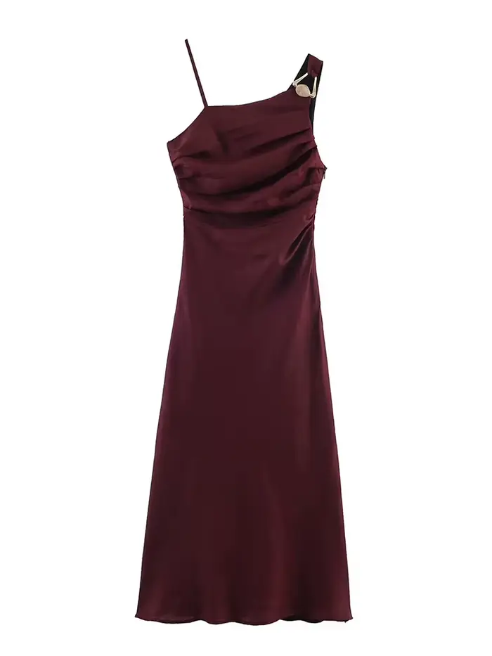 Robe midi asymétrique en lin pour femme, élégante et sexy, couleur unie, style été, épaules dénudées, longueur cheville