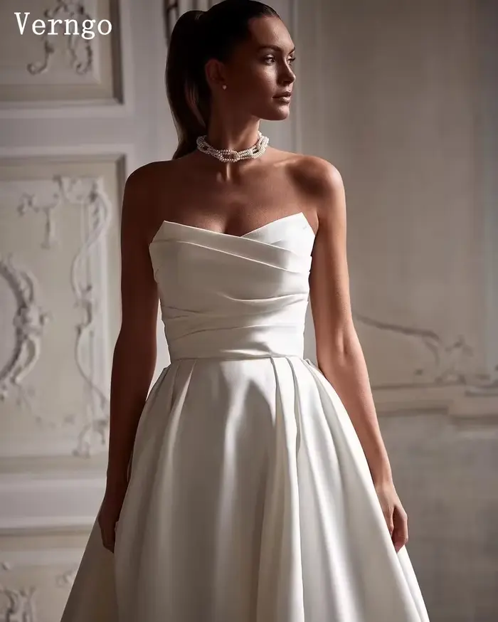 Verngo église robe de mariée Simple sans bretelles une Linme robes
