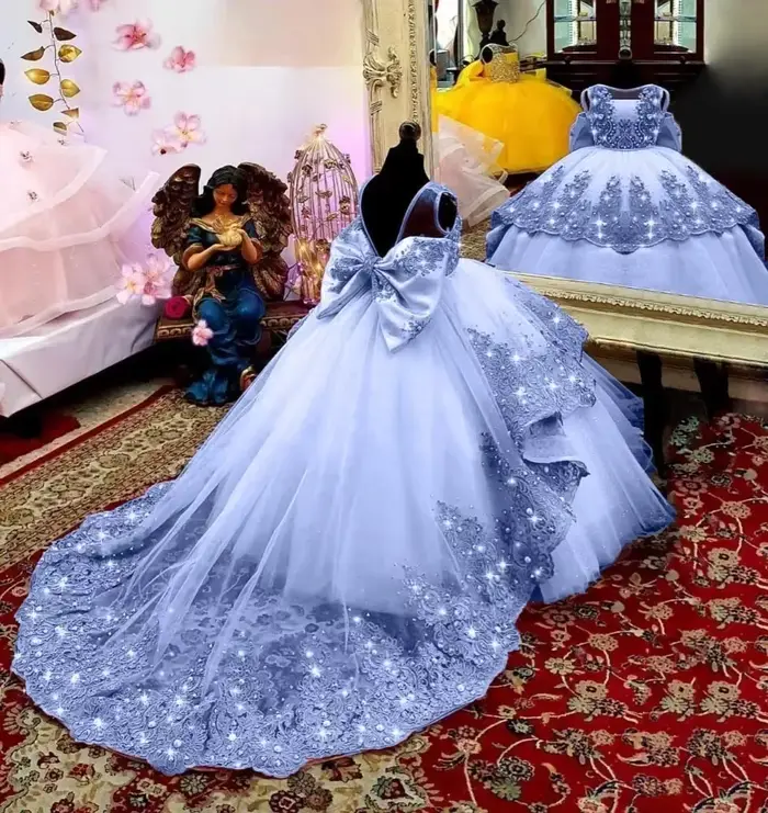 Robe de demoiselle d'honneur en dentelle perlée pour enfants, élégante sans manches, sur mesure pour mariage, anniversaire, concours de princesses