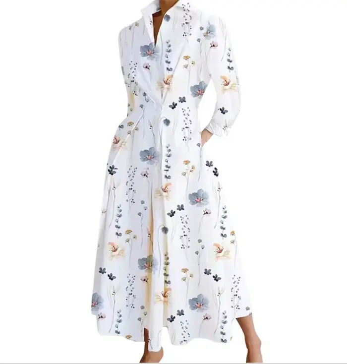 Robe élégante grande taille pour femmes, polyester, manches 3/4, col en V, revers, imprimé, décontractée, pour soirées, mariages, cocktails d'affaires