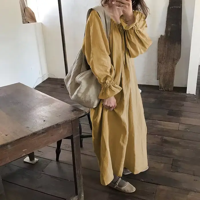 Robe Mori originale vintage en coton et lin pour femmes
