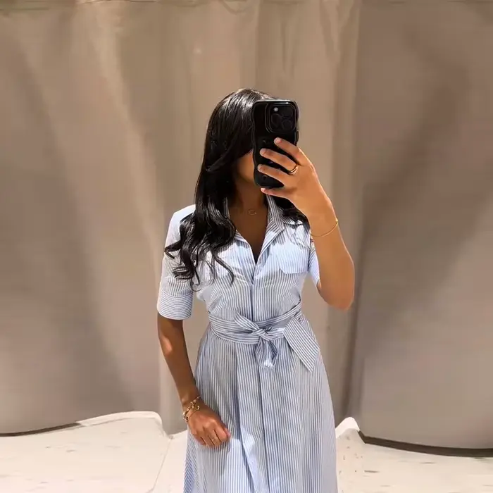 Robe longue décontractée à rayures pour femmes, style ceinture rabattable, simple boutonnage, mode d