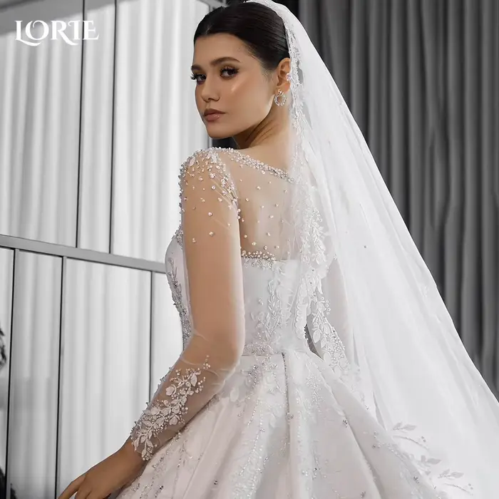 LORIE Vintage robes de mariée scintillantes fleur 3D à manches longues