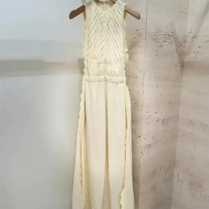 Robe longue plissée en dentelle pour femme, col rond, épaules dénudées, à lacets, pour le printemps 