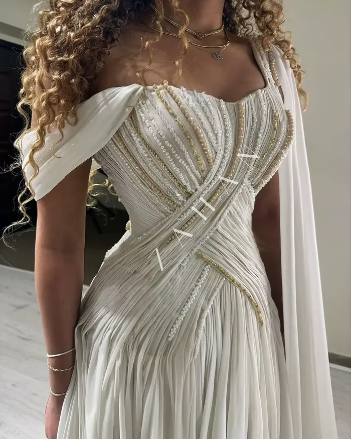 Robe de Soirée Longue en Tulle Blanc pour Femme