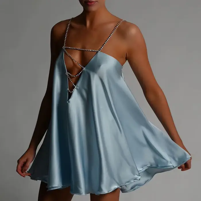 Camisole élégante en polyester pour femme style sexy club mini robe sans manches col en V pour soirée d'été