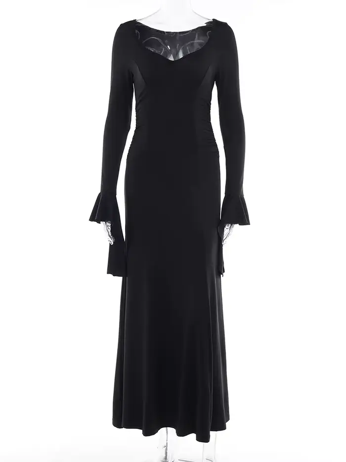 Robe Gothique Élégante pour Femme, Sirène d'Été Slim Inspirée de la Famille Adams, Halloween, Cos Mo