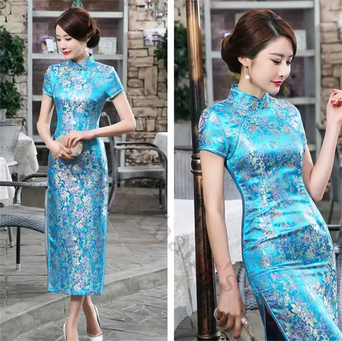 Robe Qipao traditionnelle chinoise à col mandarin pour femme