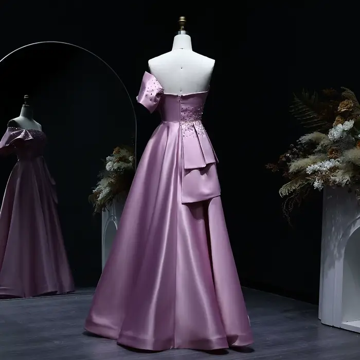 Robe de soirée arabe élégante Sharon Said dorée à une épaule 2026 Dubaï Rose Lilas pour femmes