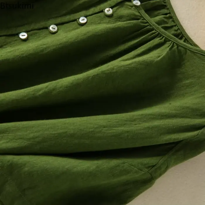 Robe en coton et lin décontractée vintage maxi à lacets pour femmes d'été ocasions spéciales et quotidiennes