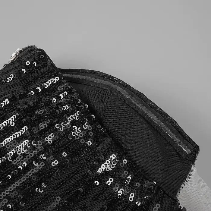 Robe de soirée noire sans bretelles à paillettes – Corset perlé
