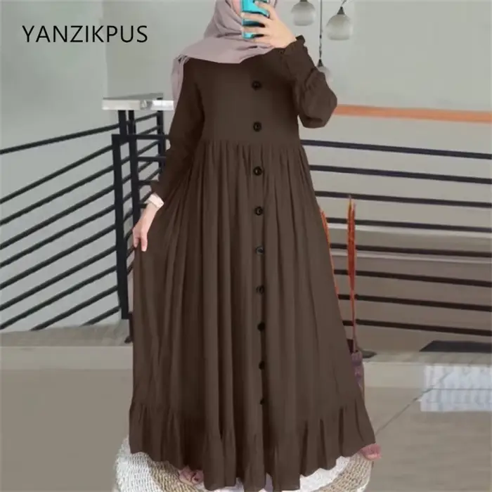 Robe rétro ample à volants et col rond en polyester pour femmes, mode luxueuse musulmane, occasions spéciales printemps automne