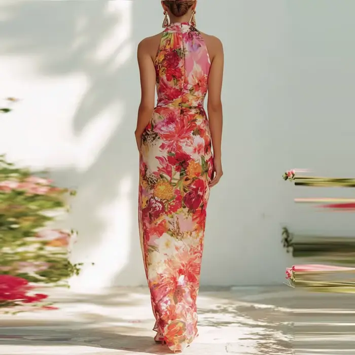 Robe d'été pour femme à imprimé floral rouge