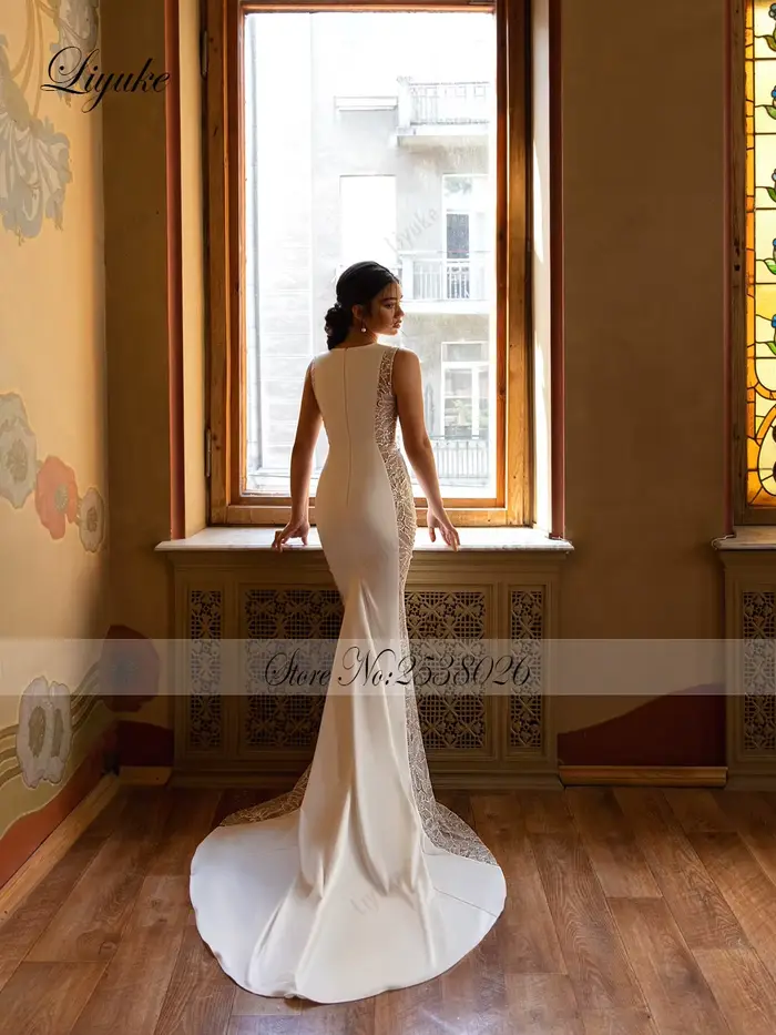 Robe de mariée sirène Liyuke en polyester avec dentelle et paillettes pour femmes enceintes et occasions spéciales