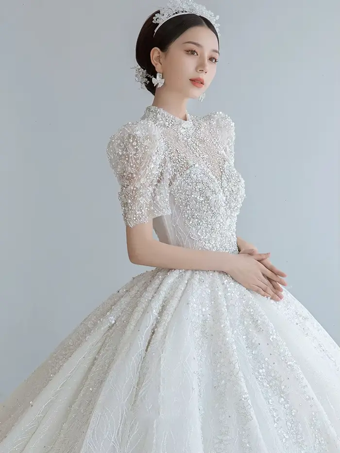 Robe de mariée princesse française, broderie de paillettes, haut de gamme, rétro, industrie lourde, 