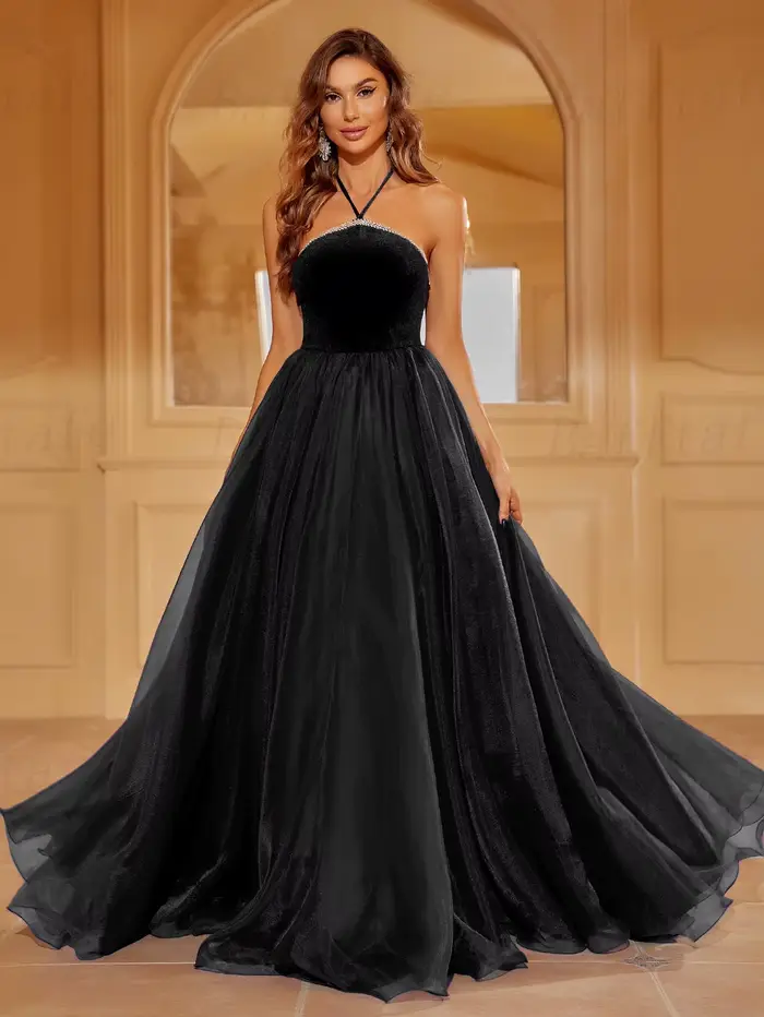 Robe de Bal en Tulle et Velours Bleu Royal pour Femme, Tenue de Soirée Formelle sans Manches pour Occasions Spéciales et Bal, Personnalisable, Grande Taille, Robe de Mariage Alternative