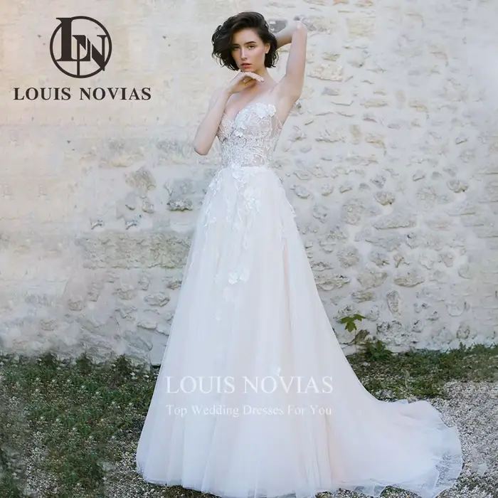 Modiis-Robe de mariée A-ligne avec appliques perlées exquises