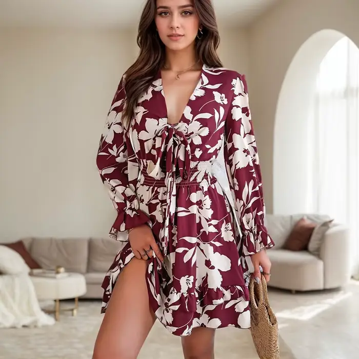 Robe trapèze décontractée à manches cloche florales