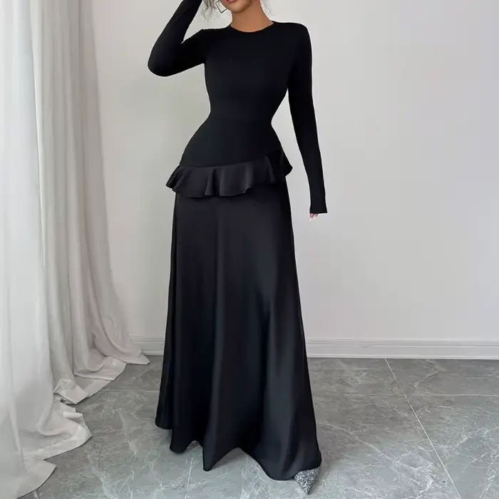 Robe longue en dentelle à manches longues, élégante, haut de gamme, vêtements pour femmes, automne hiver 2025