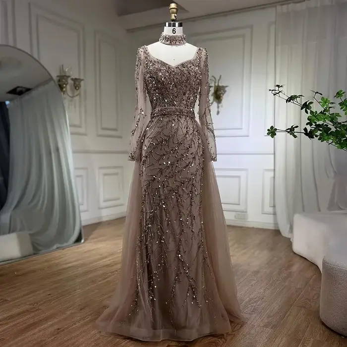 Robe de soirée sirène bleue avec perles et paillettes pour femmes élégantes occasions spéciales soirée officielle晚会晚宴露背长裙女士礼服连衣裙夜店派对晚礼服蓝色带珠光亮片高腰收腰露背鱼尾裙