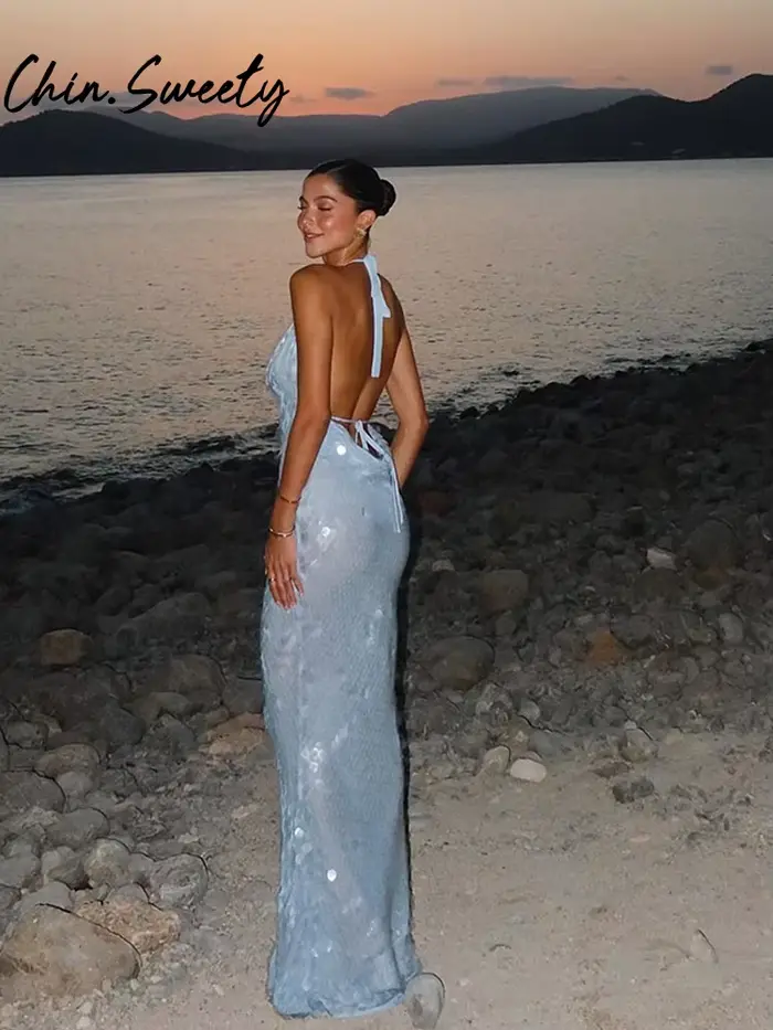 Robe longue élégante à paillettes pour femmes
