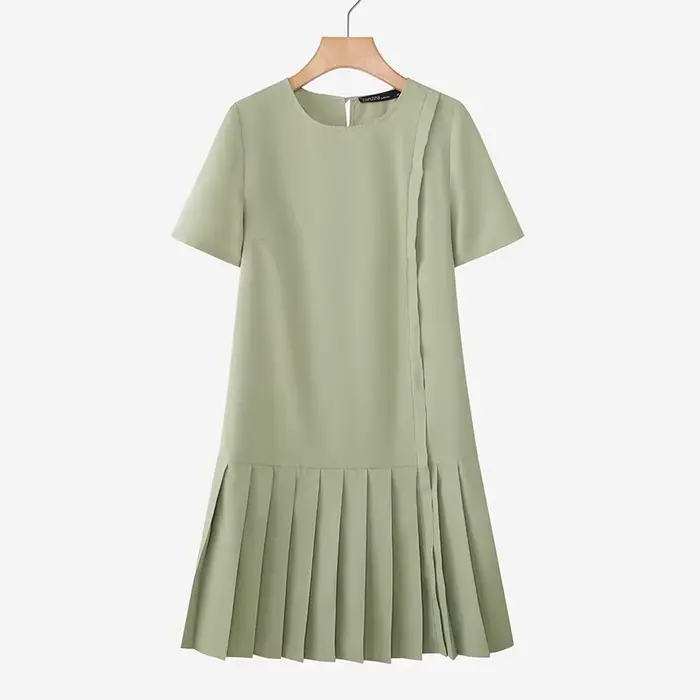 Robe d'été plissée élégante ZANZEA pour femme 2026, à manches courtes, unie, longueur genou, idéale 