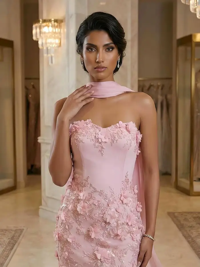 Robe de soirée exquise en polyester avec motifs 3D et perles pour femmes occasions spéciales mariage晚会礼服精致涤纶带3D图案和珍珠女士特殊场合婚礼