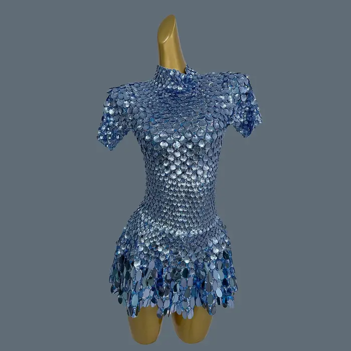 Paillettes scintillantes robe latine vêtements de scène célébrer anniversaire bal robe courte discot
